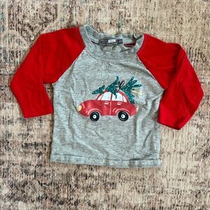 Gray and Red Kids Long Sleeve Tee with Car Print